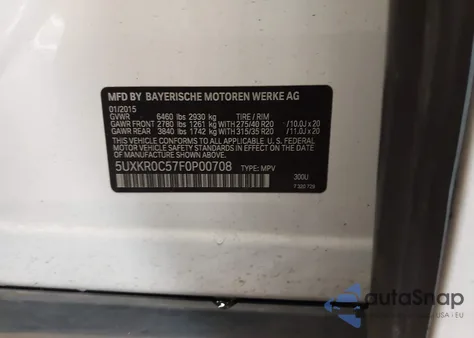 2015 BMW X5 xDrive35I from USA, damaged, VIN 5UXKR0C57F0P00708